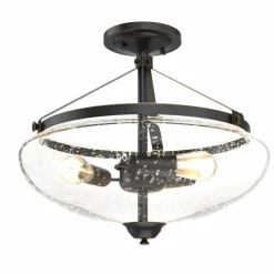 Tangkula Glass Ceiling Light Fixture, Seeded Glass Shade, Semi Flush Mount Ceiling Light w/ Bubble Glass Lampshade