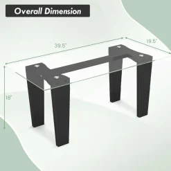 Tangkula Glass Coffee Table, 39.5 Inch Modern Rectangular Center Table with Solid Rubber Wood Leg(Rectangular, Black)