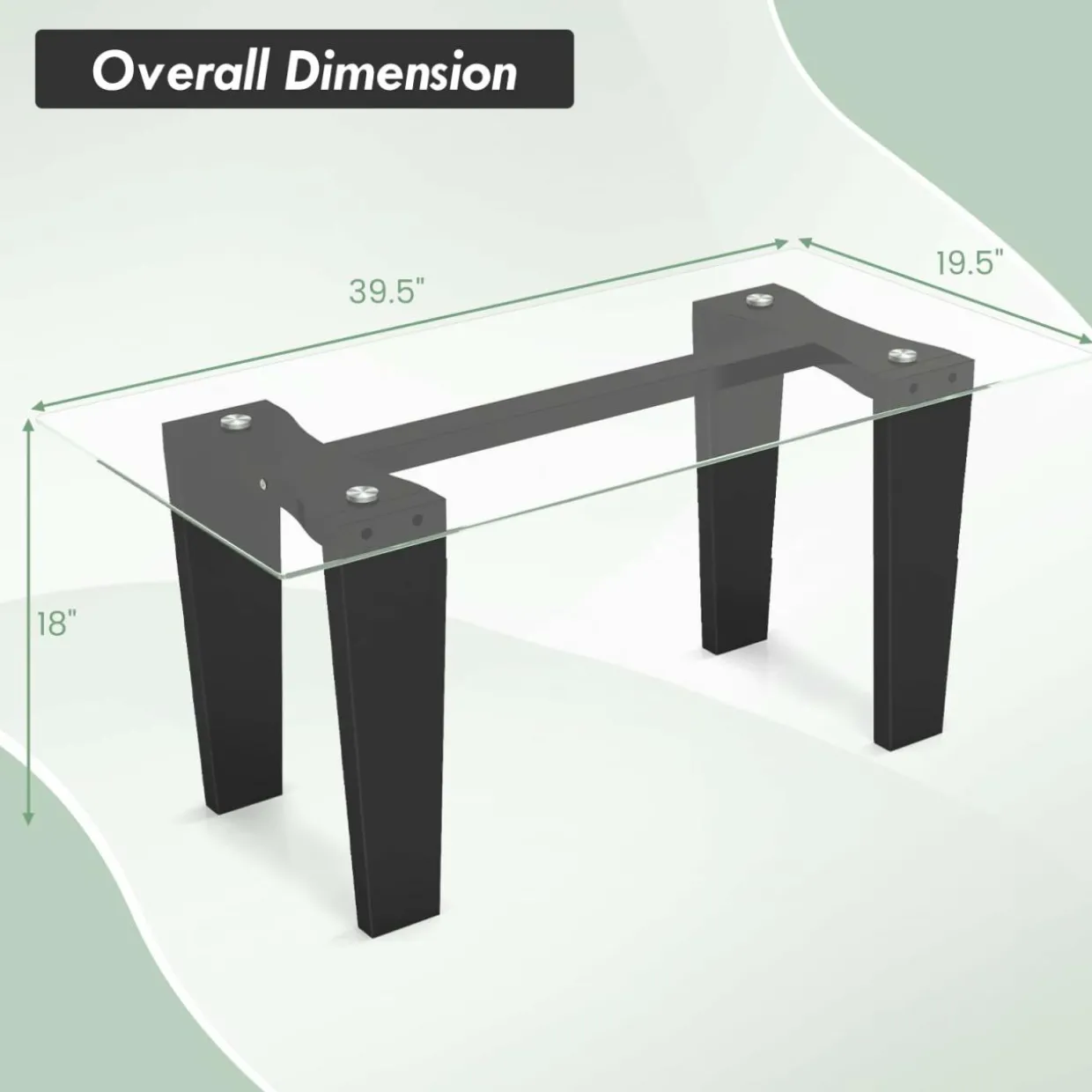 Tangkula Glass Coffee Table, 39.5 Inch Modern Rectangular Center Table with Solid Rubber Wood Leg(Rectangular, Black)