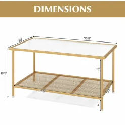 Tangkula Glass Coffee Table, 2-Tier Rectangular Tempered Glass Center Table