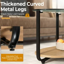 Tangkula Glass Coffee Table, 2 Tier Oval Tea Table with Tempered Glass Tabletop and Wooden Shelf