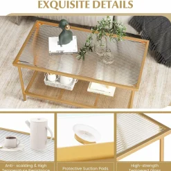 Tangkula Glass Coffee Table, 2-Tier Rectangular Tempered Glass Center Table