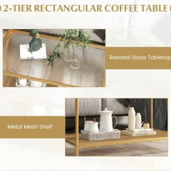 Tangkula Glass Coffee Table, 2-Tier Rectangular Tempered Glass Center Table