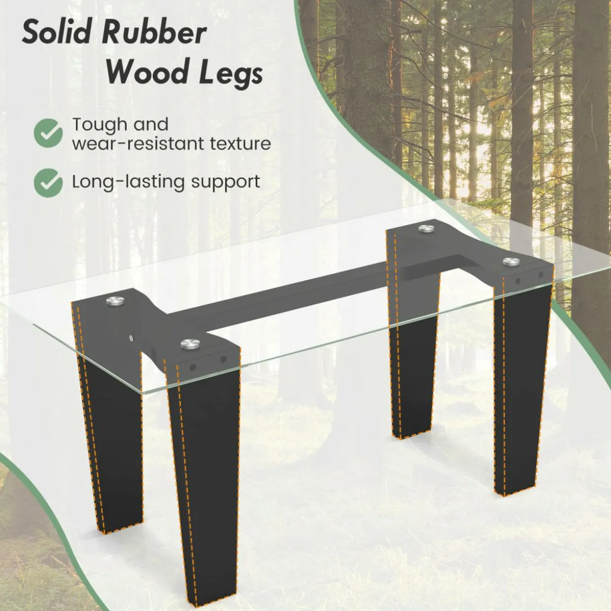 Tangkula Glass Coffee Table, 39.5 Inch Modern Rectangular Center Table with Solid Rubber Wood Leg(Rectangular, Black)