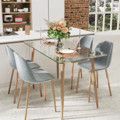 Tangkula Glass Dining Table, Modern Rectangular Table