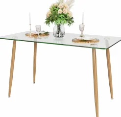 Tangkula Glass Dining Table, Modern Rectangular Table