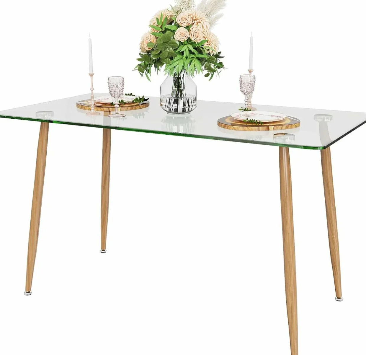 Tangkula Glass Dining Table, Modern Rectangular Table