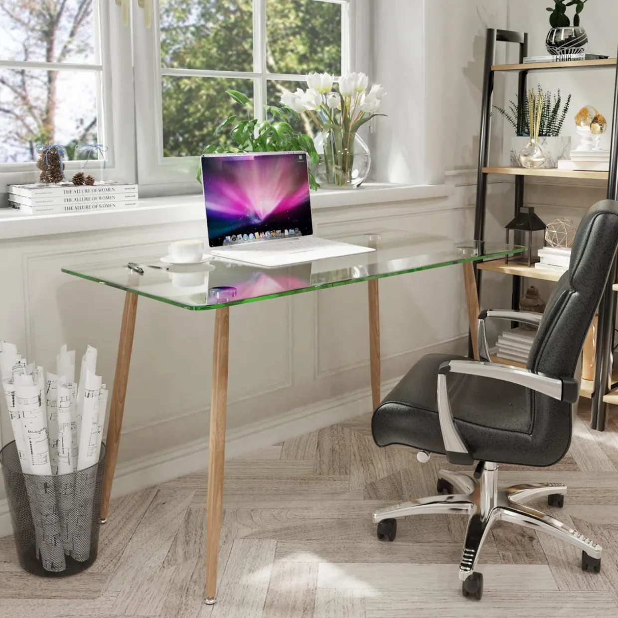Tangkula Glass Dining Table, Modern Rectangular Table
