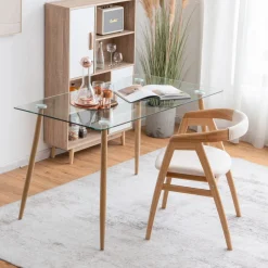 Tangkula Glass Dining Table, Modern Rectangular Table
