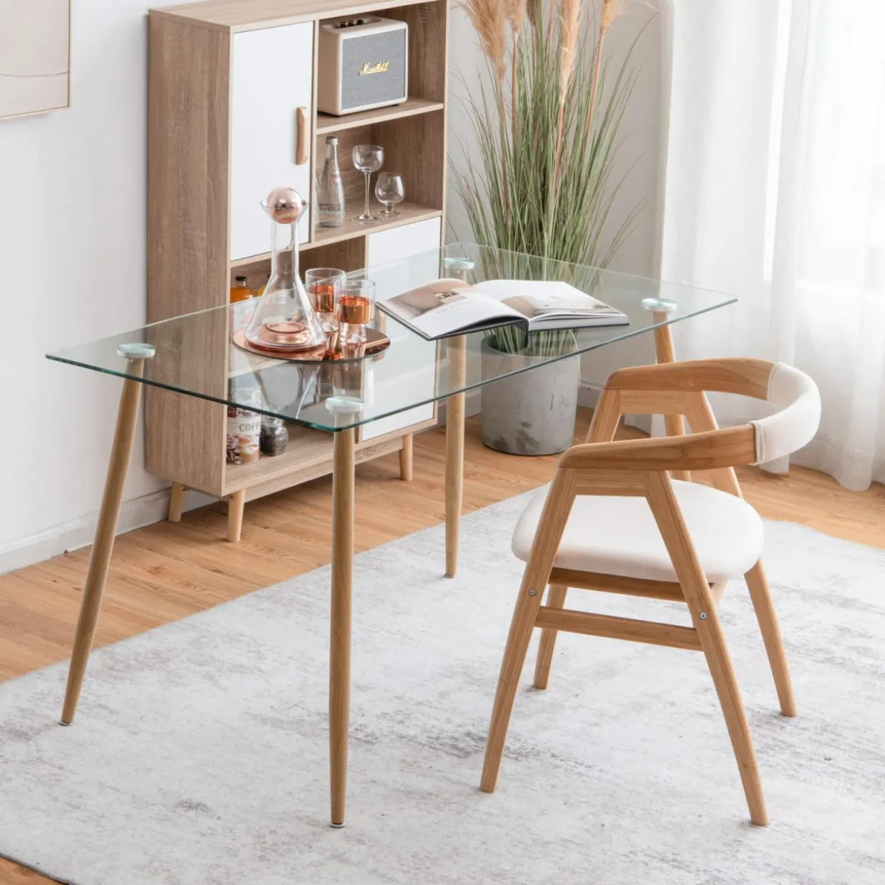 Tangkula Glass Dining Table, Modern Rectangular Table