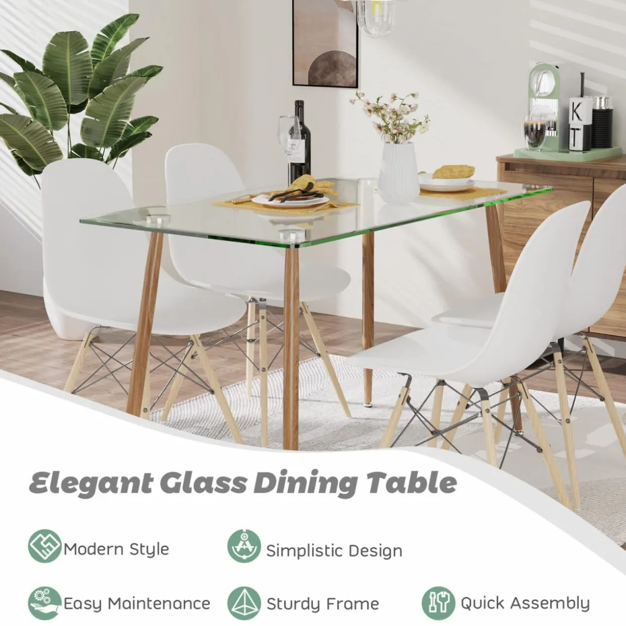 Tangkula Glass Dining Table, Modern Rectangular Table