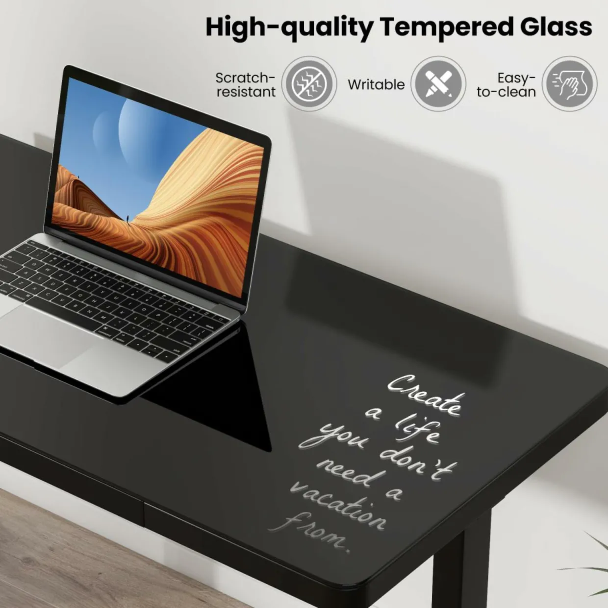 Tangkula Glass Standing Desk with Drawer, 48” x 24” Height Adjustable Electric Stand Up Desk with Tempered Glass Top