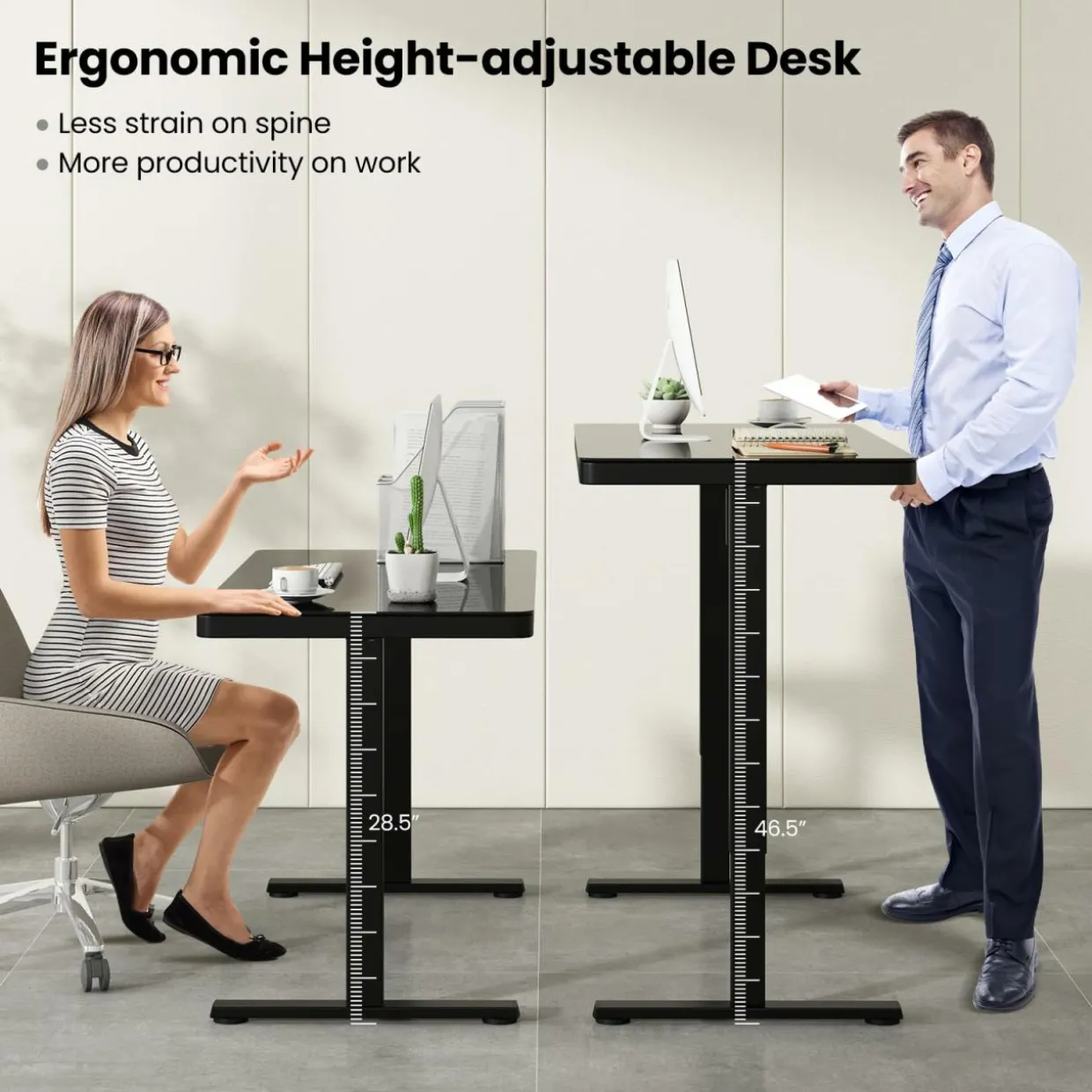 Tangkula Glass Standing Desk with Drawer, 48” x 24” Height Adjustable Electric Stand Up Desk with Tempered Glass Top