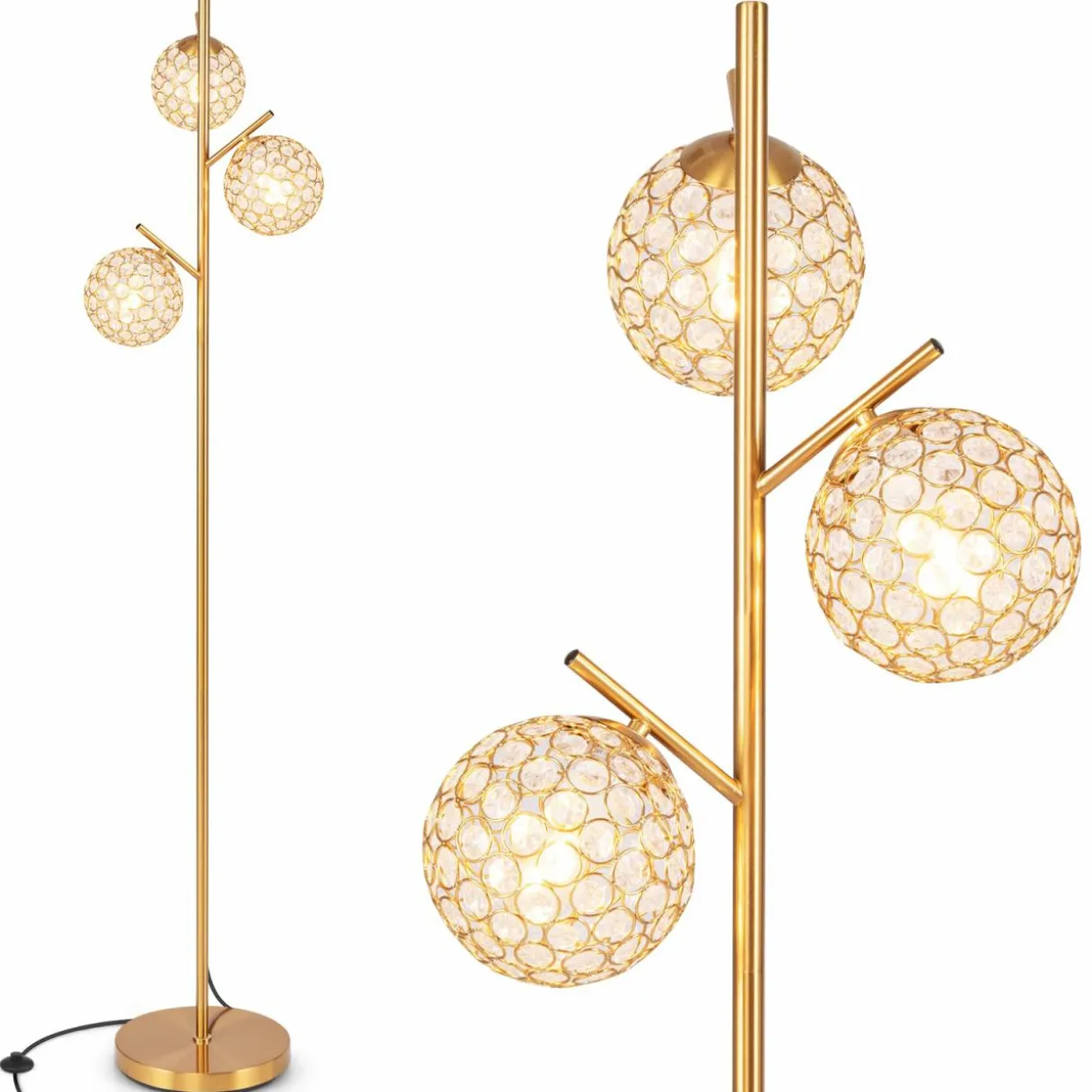 Tangkula 3-Globe Floor Lamp, Freestanding Tree Lamp w/Foot Switch & 3 E26 Bulb Bases (Golden, 3-Globe)