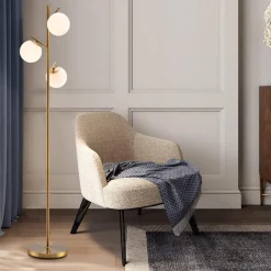 Tangkula 3-Globe Floor Lamp, Modern Freestanding Lamp