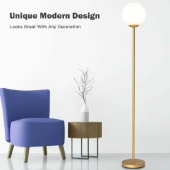 Tangkula Globe Floor Lamp, Mid Century Modern Standing Lamp with Acrylic Lampshade (Gold)