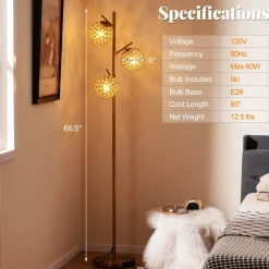Tangkula 3-Globe Floor Lamp, Freestanding Tree Lamp w/Foot Switch & 3 E26 Bulb Bases (Golden, 3-Globe)