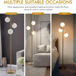 Tangkula 3-Globe Floor Lamp, Modern Freestanding Lamp