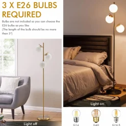Tangkula 3-Globe Floor Lamp, Modern Freestanding Lamp