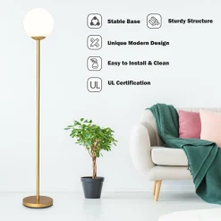 Tangkula Globe Floor Lamp, Mid Century Modern Standing Lamp with Acrylic Lampshade (Gold)