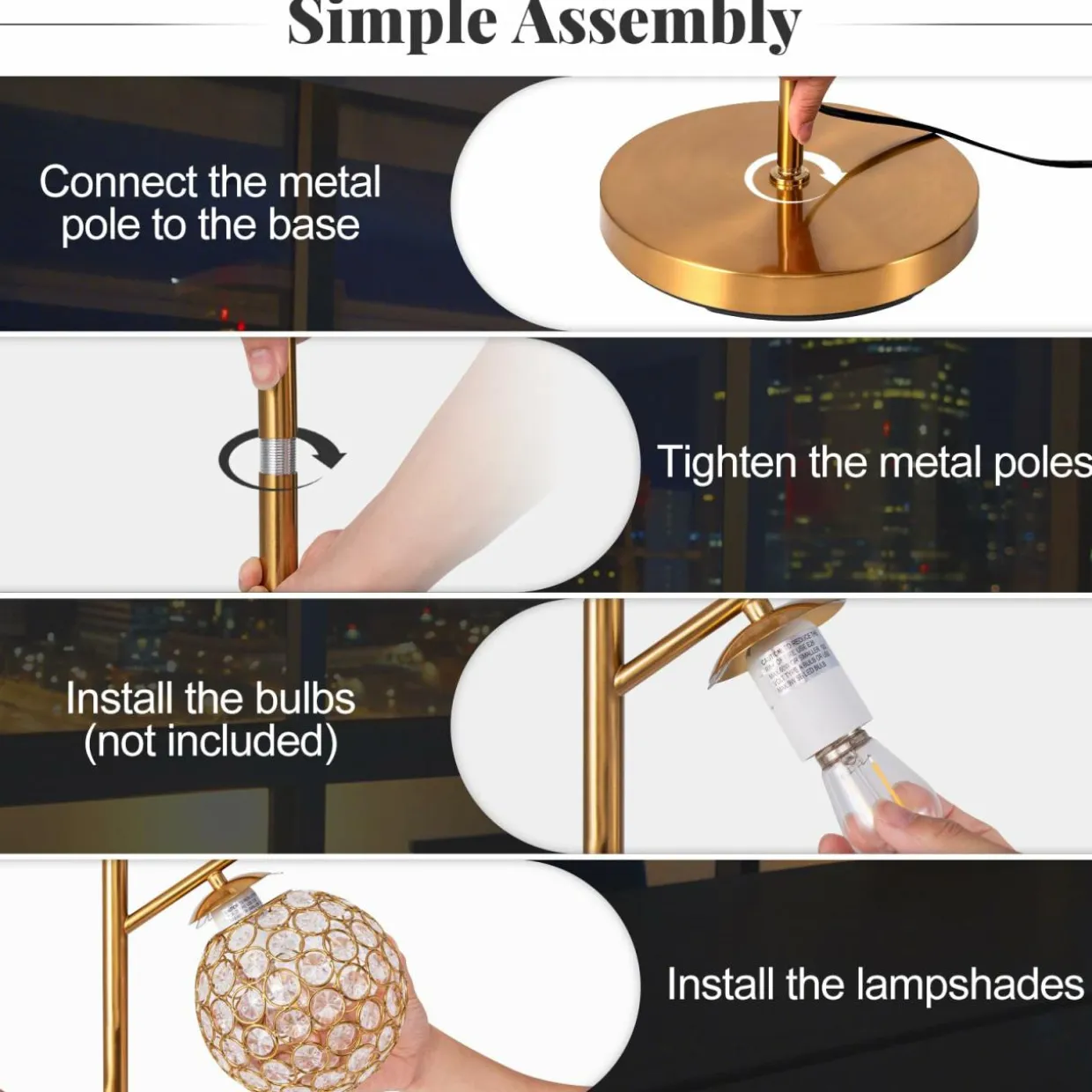 Tangkula 3-Globe Floor Lamp, Freestanding Tree Lamp w/Foot Switch & 3 E26 Bulb Bases (Golden, 3-Globe)