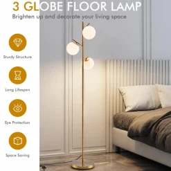 Tangkula 3-Globe Floor Lamp, Modern Freestanding Lamp