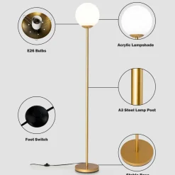Tangkula Globe Floor Lamp, Mid Century Modern Standing Lamp with Acrylic Lampshade (Gold)
