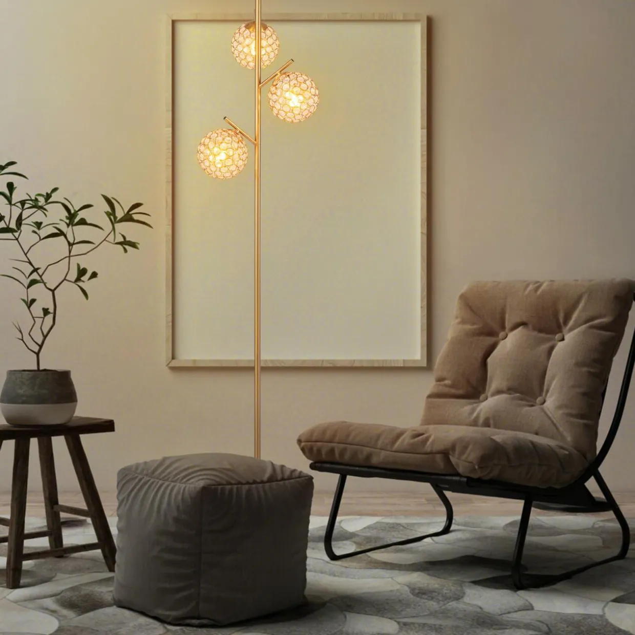 Tangkula 3-Globe Floor Lamp, Freestanding Tree Lamp w/Foot Switch & 3 E26 Bulb Bases (Golden, 3-Globe)