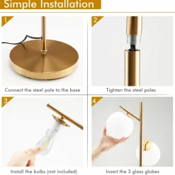 Tangkula 3-Globe Floor Lamp, Modern Freestanding Lamp