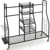 Tangkula Golf Bag Storage Rack for Garage, Heavy Duty Metal Double Golf Bag Storage Rack with Removable Golf Club Stand