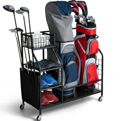 Tangkula Golf Bag Storage Rack for Garage, Golf Bag Organizer with Lockable Universal Wheels