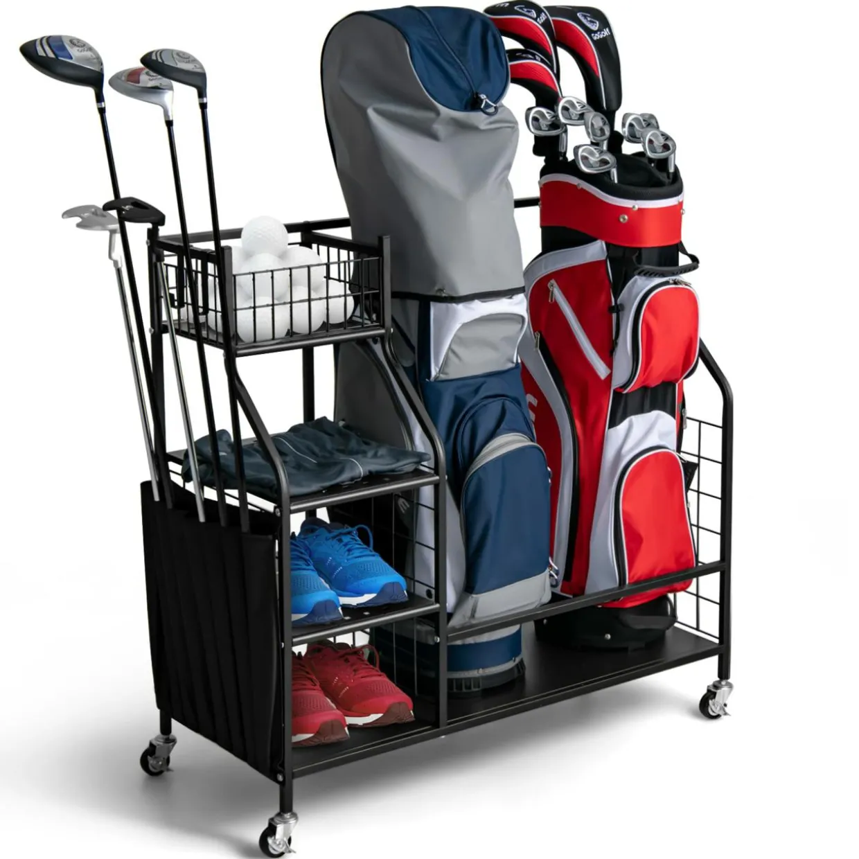 Tangkula Golf Bag Storage Rack for Garage, Golf Bag Organizer with Lockable Universal Wheels