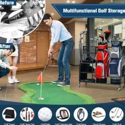 Tangkula Golf Bag Storage Rack for Garage, Golf Bag Organizer with Lockable Universal Wheels