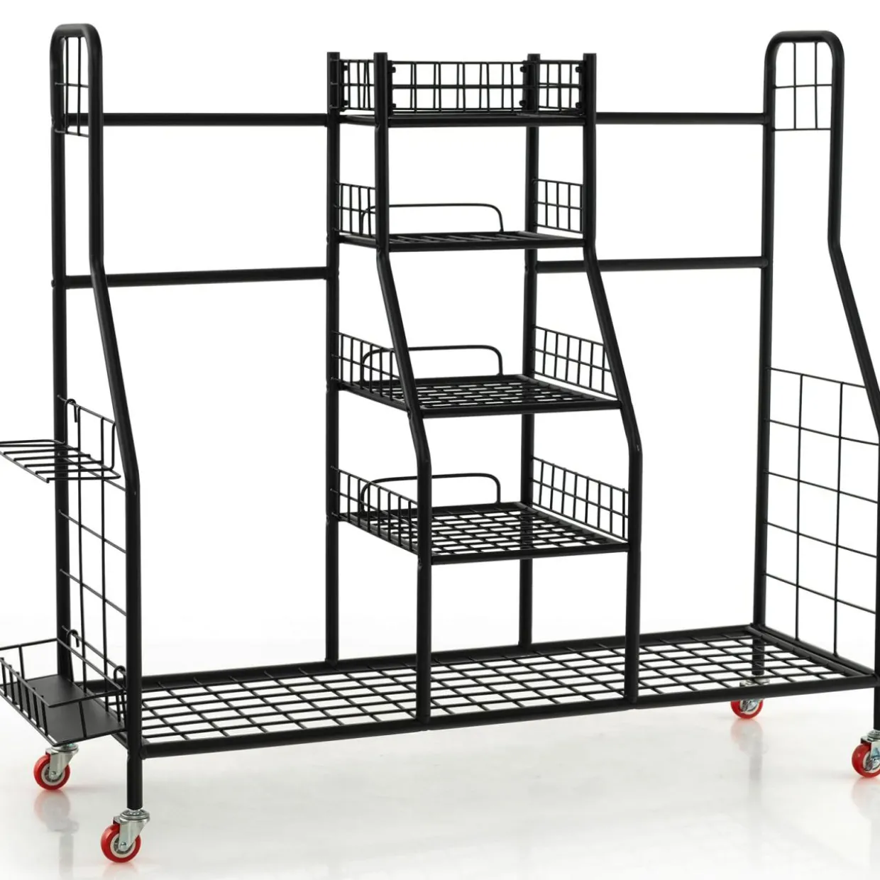 Tangkula Golf Bag Storage Rack for Garage, Heavy Duty Metal Double Golf Bag Storage Rack with Removable Golf Club Stand