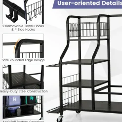 Tangkula Golf Bag Storage Rack for Garage, Golf Bags Stand with 3-Tire Storage Rack, Top Golf Basket