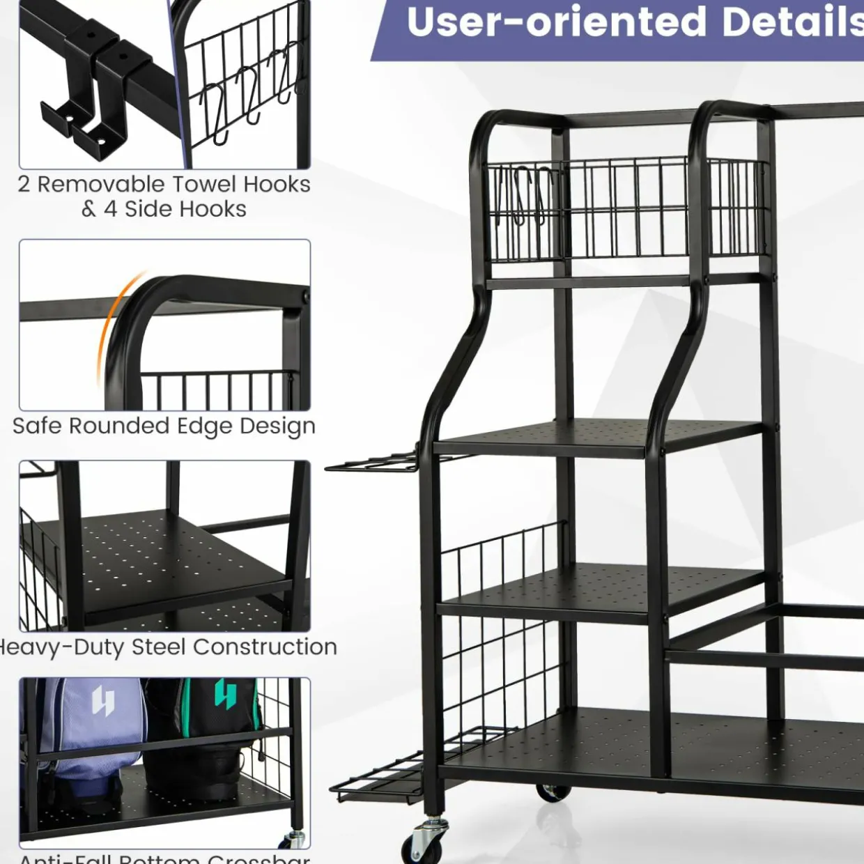 Tangkula Golf Bag Storage Rack for Garage, Golf Bags Stand with 3-Tire Storage Rack, Top Golf Basket