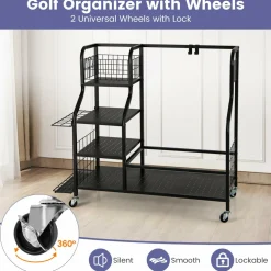 Tangkula Golf Bag Storage Rack for Garage, Golf Bags Stand with 3-Tire Storage Rack, Top Golf Basket