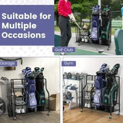 Tangkula Golf Bag Storage Rack for Garage, Golf Bags Stand with 3-Tire Storage Rack, Top Golf Basket