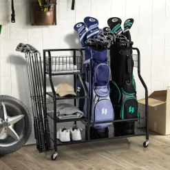 Tangkula Golf Bag Storage Rack for Garage, Golf Bags Stand with 3-Tire Storage Rack, Top Golf Basket