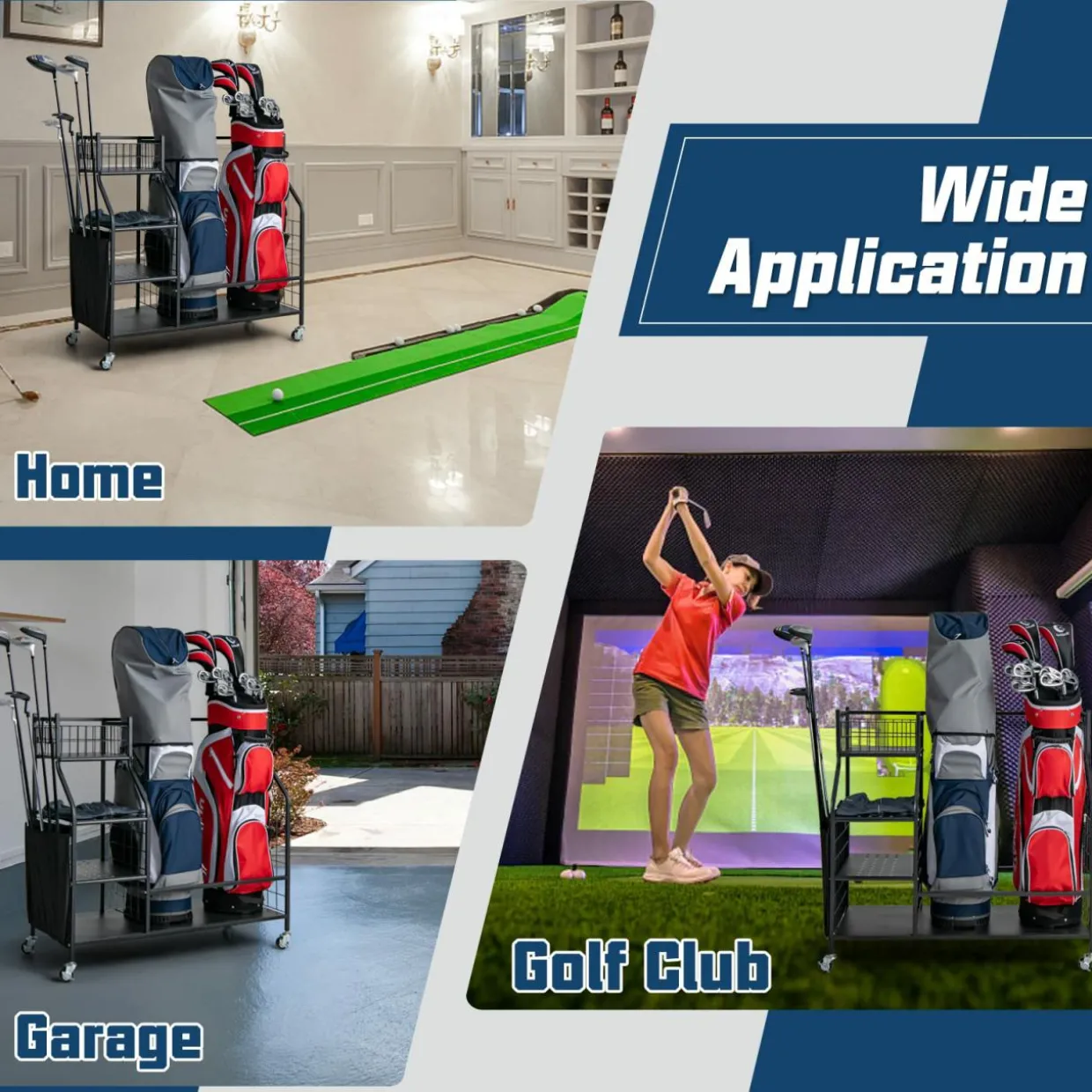 Tangkula Golf Bag Storage Rack for Garage, Golf Bag Organizer with Lockable Universal Wheels