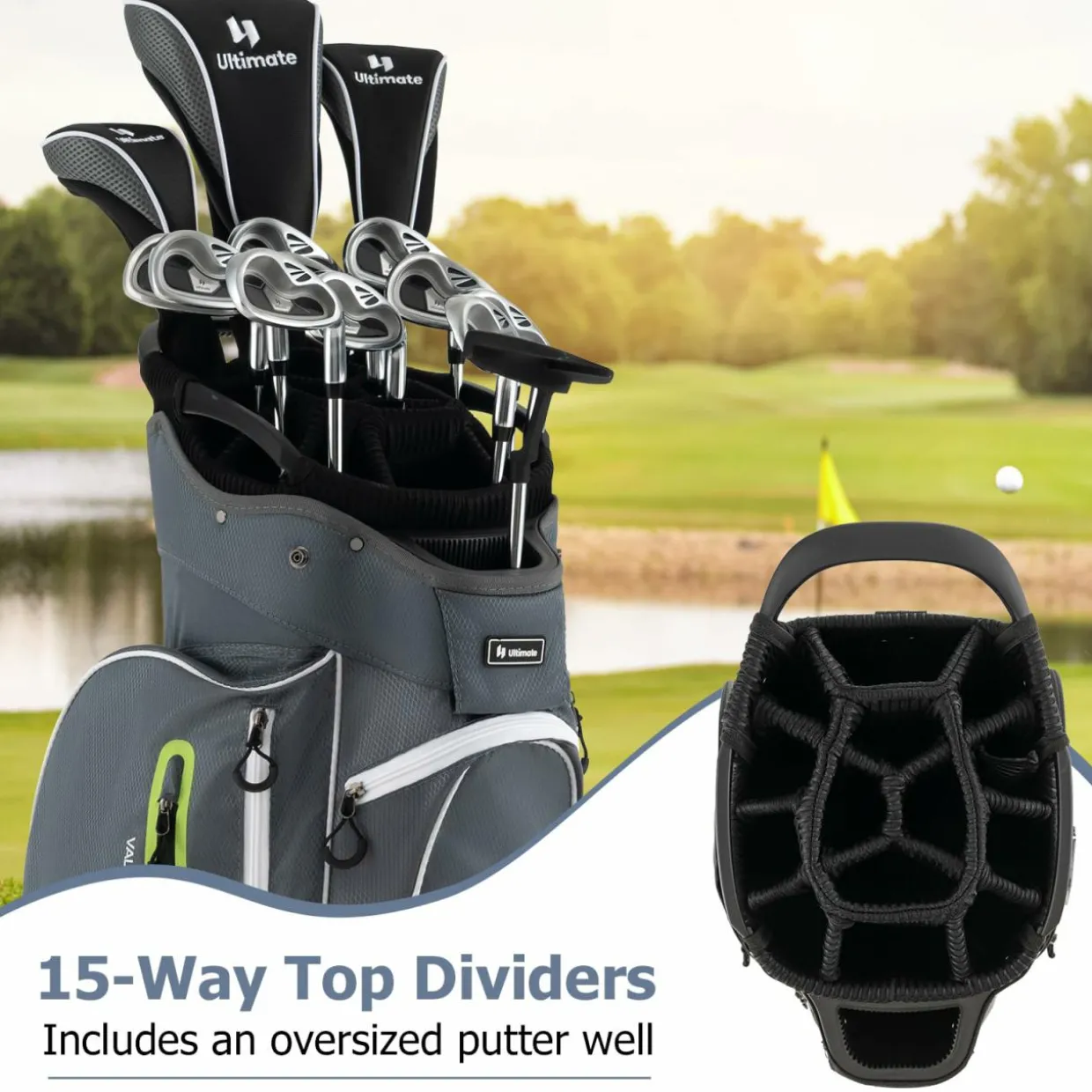 Tangkula Golf Cart Bag with 15 Way Top Dividers, Portable Golf Carry Bag for Men & Women