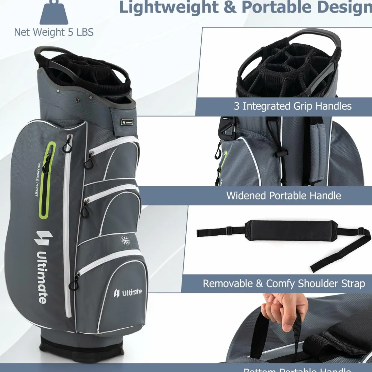 Tangkula Golf Cart Bag with 15 Way Top Dividers, Portable Golf Carry Bag for Men & Women