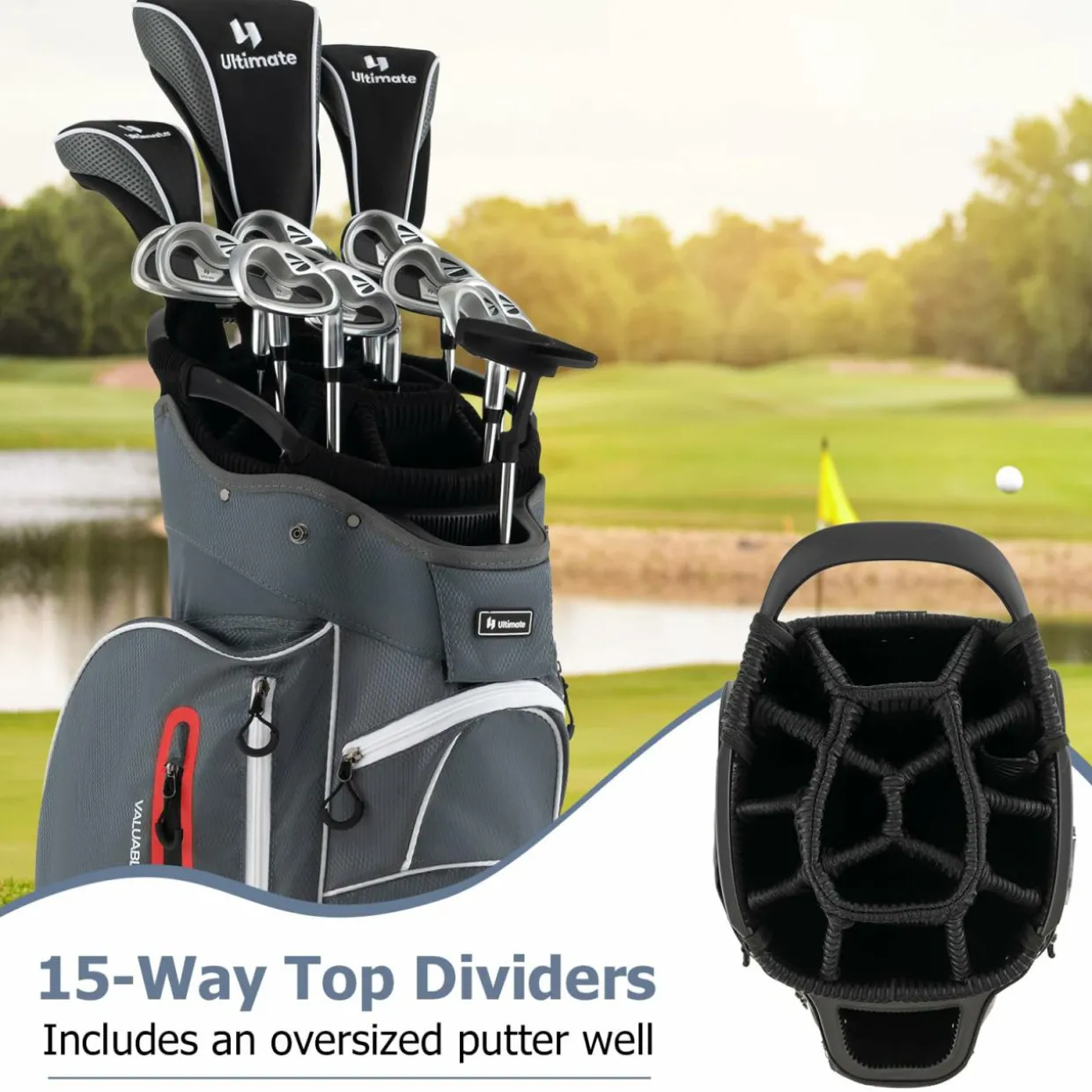 Tangkula Golf Cart Bag with 15 Way Top Dividers, Portable Golf Carry Bag for Men & Women