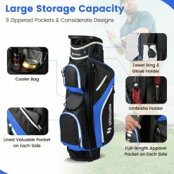 Tangkula Golf Cart Bag with 14 Way Top Dividers, Lightweight Golf Club Cart Bag with 9 Pockets