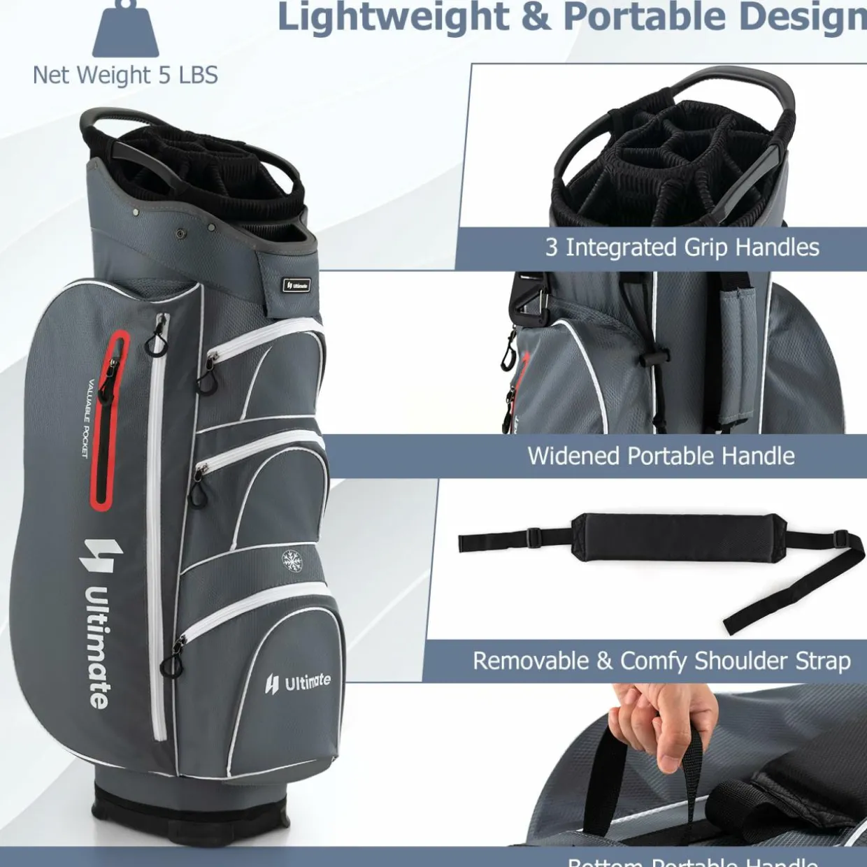 Tangkula Golf Cart Bag with 15 Way Top Dividers, Portable Golf Carry Bag for Men & Women