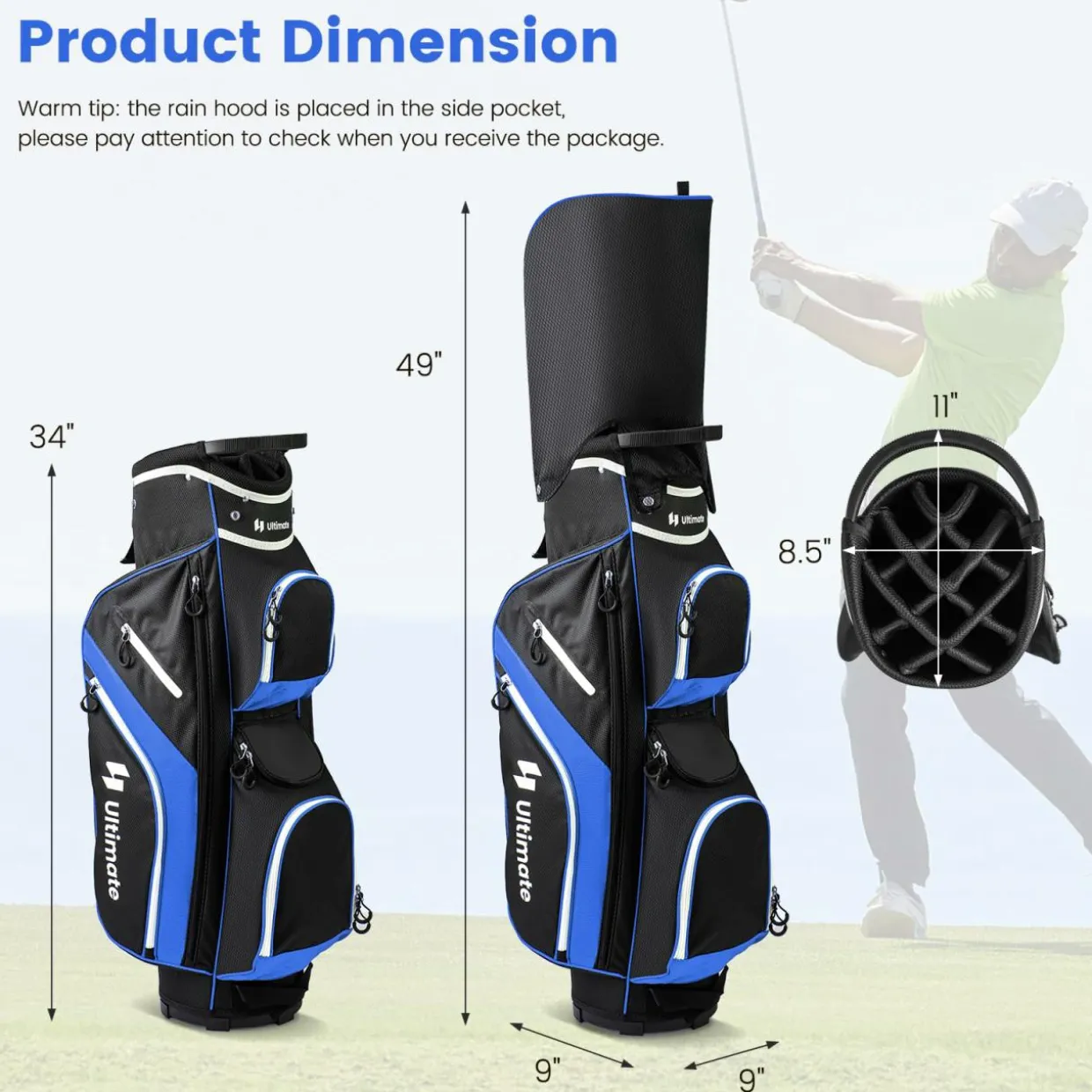 Tangkula Golf Cart Bag with 14 Way Top Dividers, Lightweight Golf Club Cart Bag with 9 Pockets