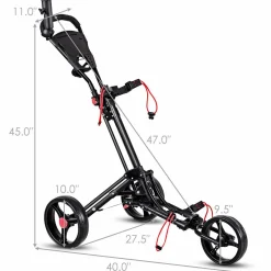 Tangkula Golf Push Cart, Lightweight Aluminum Collapsible Golf Pull Cart, 3 Wheels Push & Pull Golf Cart Trolley with Foot Brake