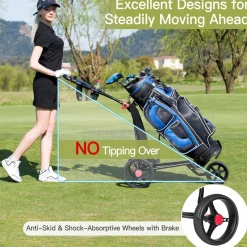Tangkula Golf Push Cart, Lightweight Collapsible Golf Pull Cart, 3 Wheels Golf Trolley with Foot Brake Umbrella Holder & Cup Holder