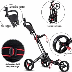 Tangkula Golf Push Cart, Lightweight Aluminum Collapsible Golf Pull Cart, 3 Wheels Push & Pull Golf Cart Trolley with Foot Brake