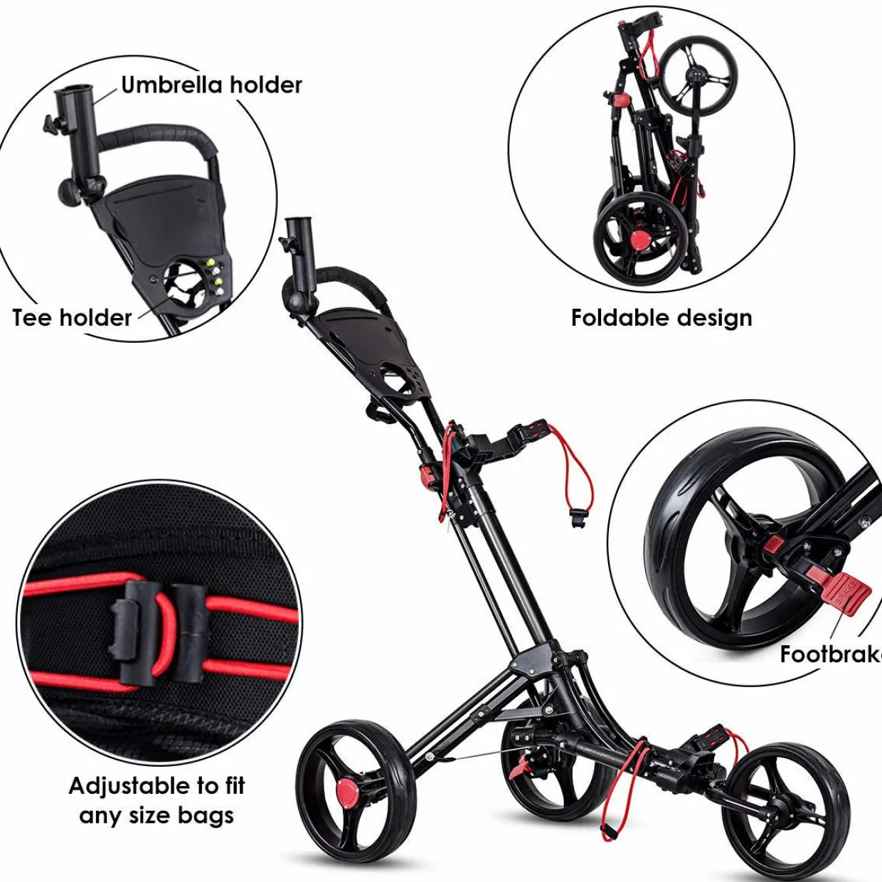 Tangkula Golf Push Cart, Lightweight Aluminum Collapsible Golf Pull Cart, 3 Wheels Push & Pull Golf Cart Trolley with Foot Brake